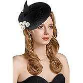 RZTA Women's Vintage 100% Wool Felt Cloche Bucket Bowler Hat Winter Vintage Bow Fedoras Church Derby Fascinator Hat
