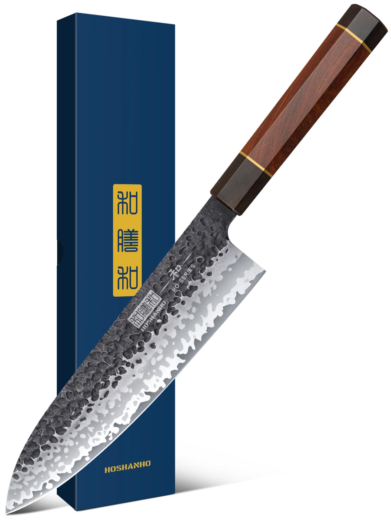 thumbnail interactive-video image 1 of Gyuto Chef Knife - 8 Inch Professional Hand Forged Kitchen Chef Knife High Carbon Japanese Aus 8 Stainless Steel Chef Knife With Rosewood Handle Gift Box 1 of 12