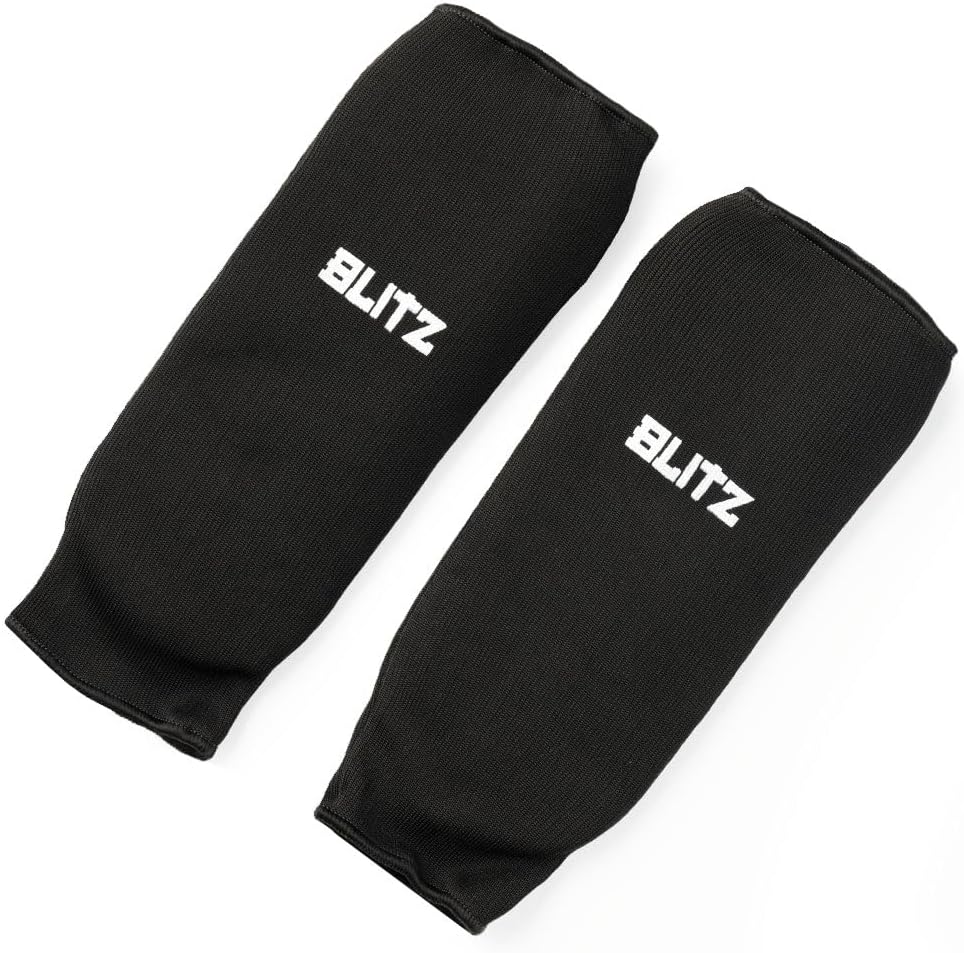 Blitz Elastic Shin Pads Black Small - Padded Slip On Martial Arts