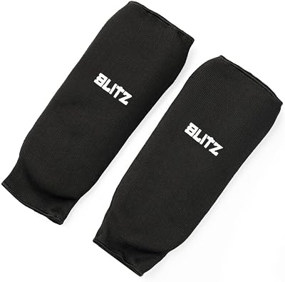 Blitz Elastic Shin Pads Black Small - Padded Slip On Martial Arts