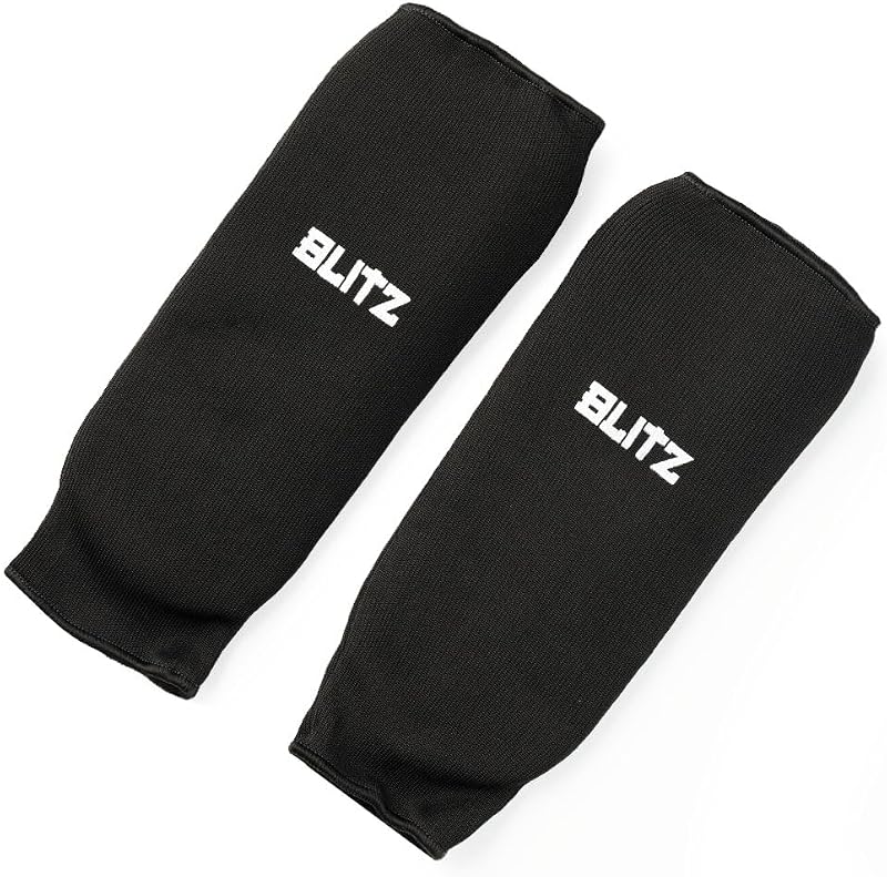 Blitz Elastic Shin Pads Black Small - Padded Slip On Martial Arts