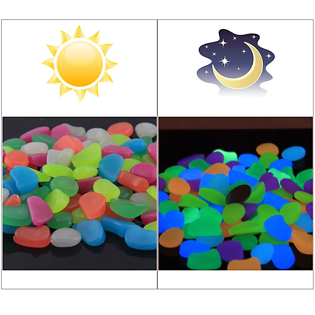 Solar 100 Pcs Colorful Glowing Garden Resin Pebbles,Garden Decor Glowing Stones Luminous Rocks for Outdoor Walkway Driveway,Luminous Stones for Plants Pot, Fish Tank,Swimming Pool etc