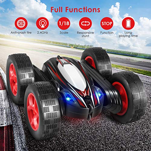 Fane Remote Control Car RC Stunt Car, 4WD Monster Truck Double Sided Rotating Tumbling - 2.4GHz High Speed Rock Crawler Rechargeable Vehicle Toy with Headlights