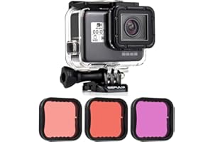 GEPULY Waterproof Housing Case with Dive Filter for GoPro Hero 7 6 5 Black, Hero (2018) Camera - 45 Meters Underwater Photography - with Red, Light Red and Magenta Filters