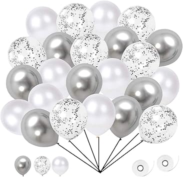 60 Pcs Ballons Argente Latex Argent Ballon De Baudruche Confettis Ballons Deco Ballon Argente Blanc 12 Pouces Metallique Ballons Pour Mariage Anniversaire Baby Shower Parti Decoration Argent Amazon Fr Jeux Et Jouets