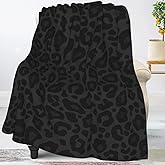Jbofyee Black Leopard Texture Throw Blankets All Season Ultra Soft Warm Fleece Blanket for Home Bed Sofa Couch Chair Outdoor Travel Camping 50x40 Inch