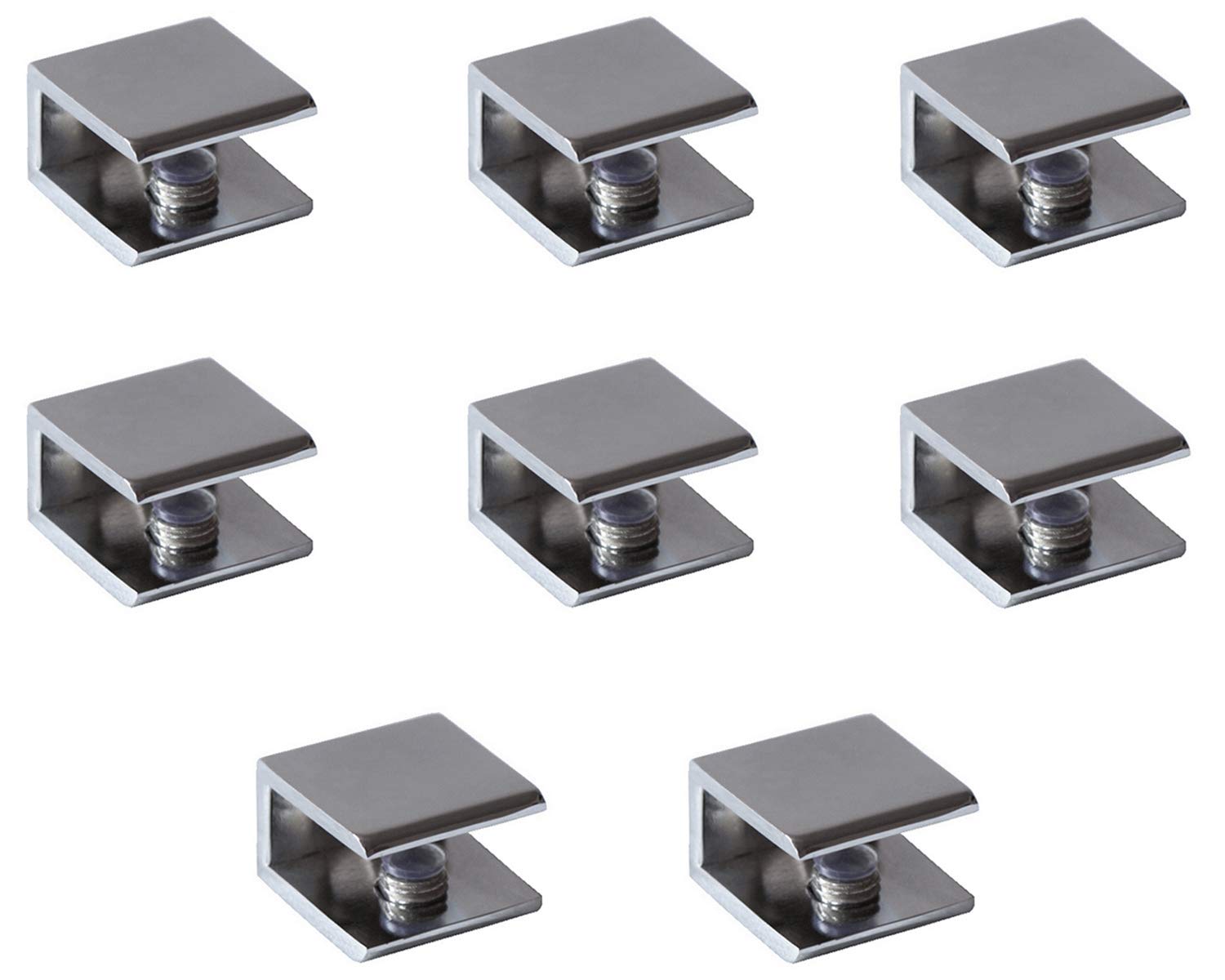 Glass Clamps, Set of 8, Shelf Holders, Glass Posture, Shelf Supports, Glass Shelf Supports, Polished Chrome, Square Shape, Adjustable for Panel Thickness 610 mm, Glass and Wooden Floors, Wall