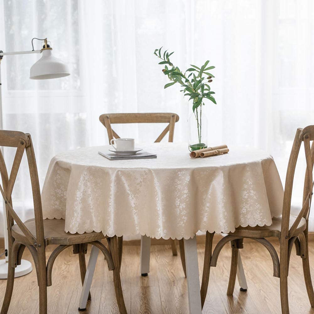 Boanmy Round Tablecloth PVC Waterproof Antifouling Cover Outdoor Dining Table Cloth Rose-Champagne gold-140cm
