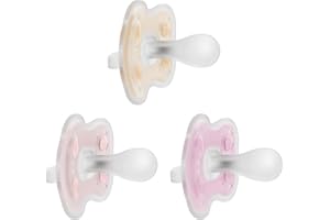 Dr. Brown's Advantage One-Piece Silicone Baby Pacifier, Fully Symmetrical Soother, Ecru/Light Pink/Pink, 0-6m, BPA-Free, 3-Pack