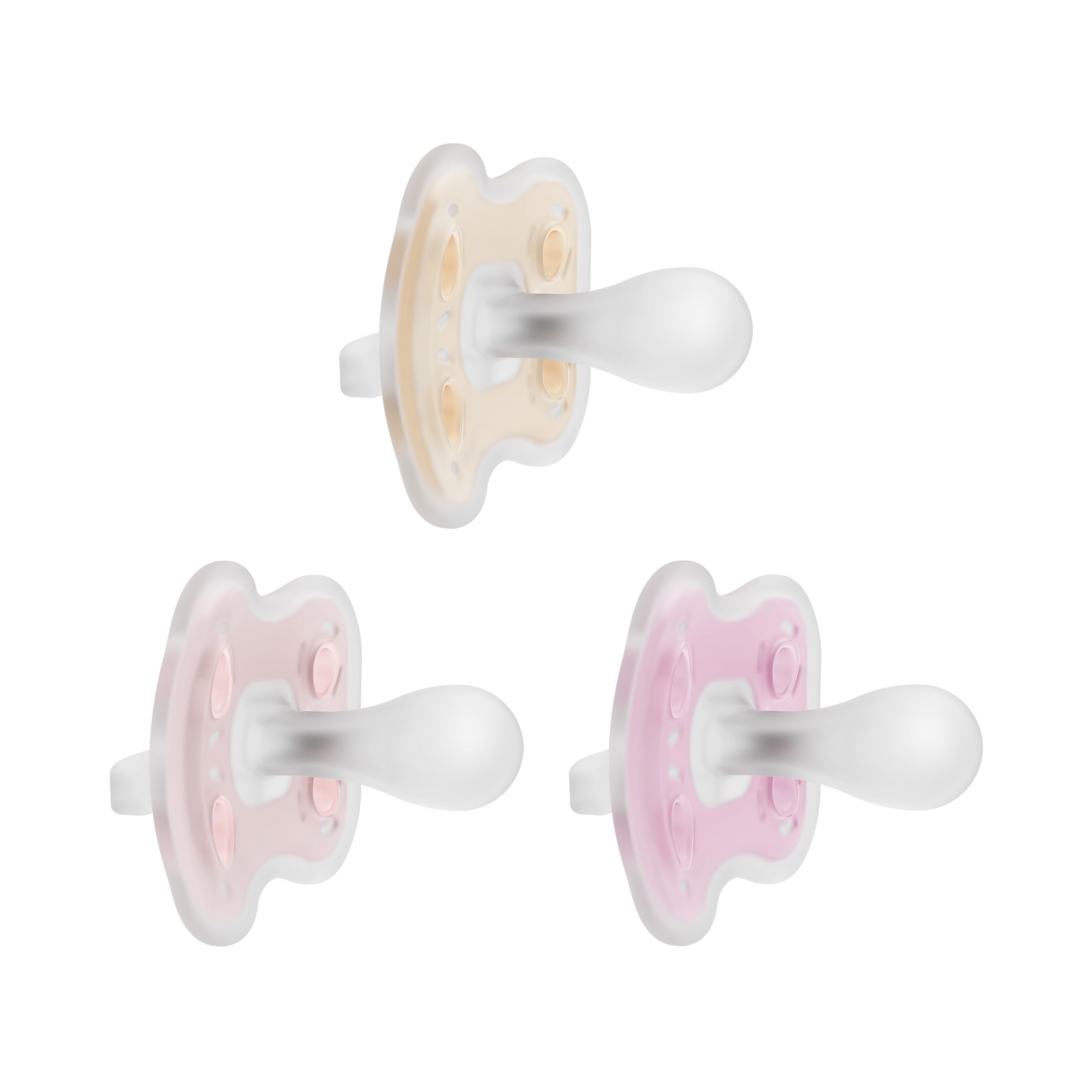 Photo 1 of Dr. Brown's Advantage One-Piece Silicone Baby Pacifier, Fully Symmetrical Soother, Ecru/Light Pink/Pink, 0-6m, BPA Free, 3 Pack