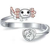 Wenansly Axolotl Birthstone Ring for Women - 925 Sterling Silver 12 Month Birthstone Axolotl Ring Adjustable Open Axolotl Rings Cute Axolotl Animal Jewelry Gifts for Daughter