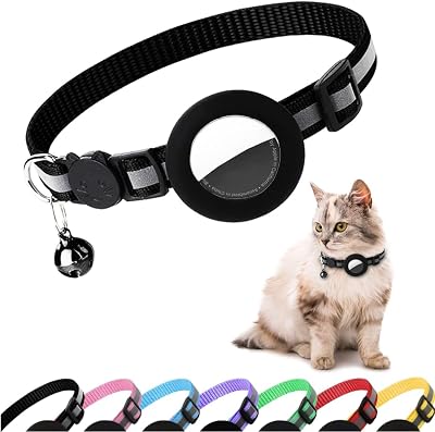 LONGYIFA Airtag Cat Collar with Holder 3/8" Reflective Breakaway Bell Black