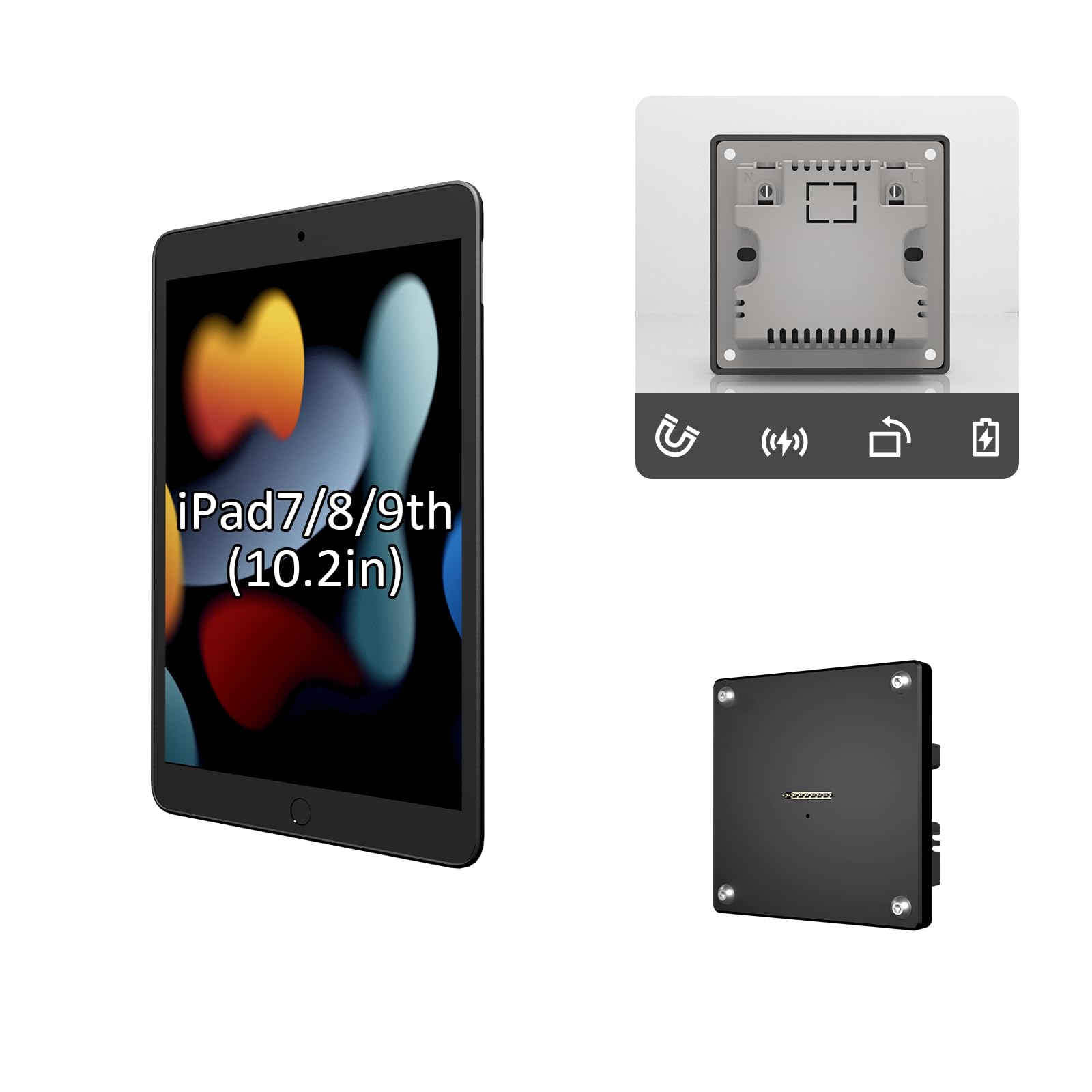 Photo 1 of Zilvex Magnetic Wall?Mount Charging Kit for iPad 10.2? (7th/8th/9th Gen) – 15W Fast?Charge Tablet Holder with TPU Protective Case, 360° Rotation