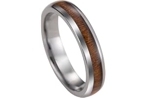 ALOHA JEWELRY COMPANY Tungsten Carbide Genuine Natural Hawaiian Koa Wood Tree Inlay Comfort Fit Ring 8mm 6mm 4mm Wedding Band Dome Style Scratch Resistant Weighted Hypoallergenic High Polished Finish with Gift Box Included