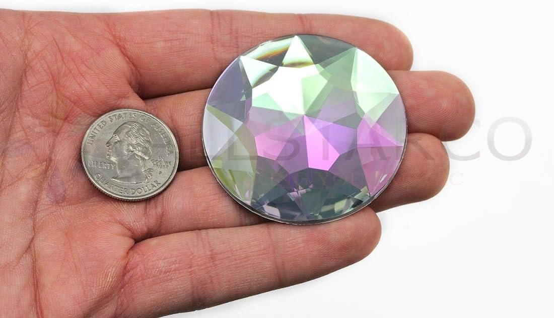 50mm Extra Large Flat Back Round Acrylic Rhinestones Plastic Circle Gems for Costume Making Cosplay Jewels Pro Grade Embelishments - 4 Pieces (Crystal AB H702)