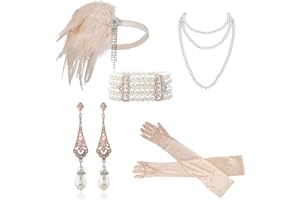 Cizoe 1920s Gatsby Accessories Set for Women Flapper Headband 20s Headpiece Necklace Gloves(ad)