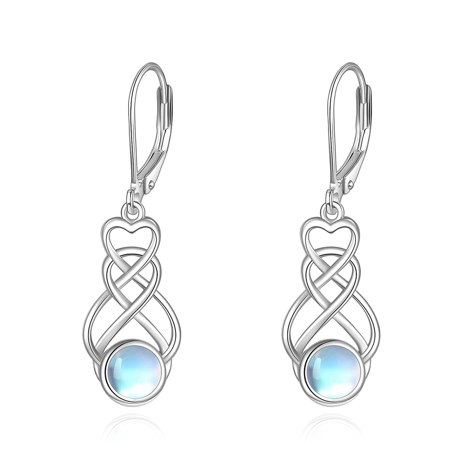 Sterling Silver Celti Knot Earrings Moonstone Dangle Infinty Knot Leverback Earring for Women Girls