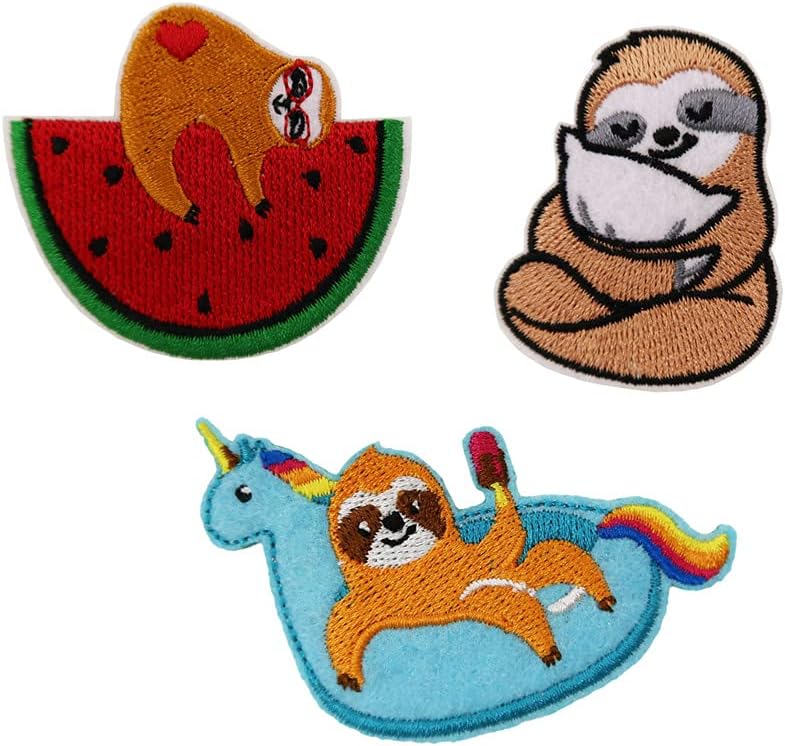 Mixed Media - Cute Sloth Spirit Animals Embroidered Iron On Patches Appliques for Clothes