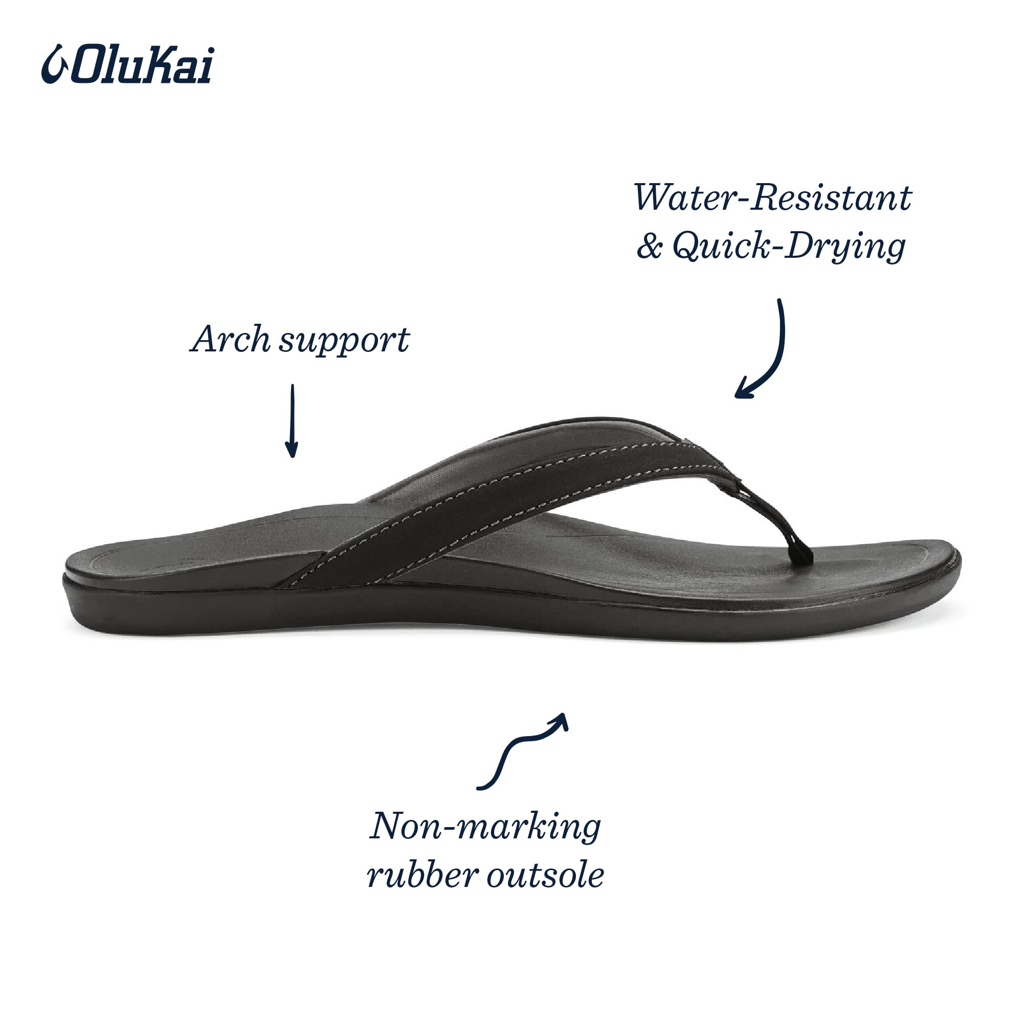 OLUKAI Ho'opio Women's Beach Sandals, Quick-Dry Flip-Flop Slides, Clean & Minimal Aesthetic, Water Resistant & Enhanced Traction, All-Day Comfort