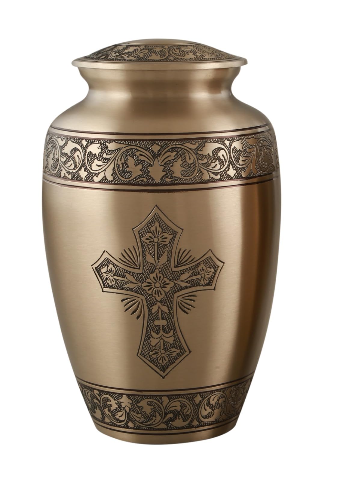 Royal RaptureUrns For Ashes Cremation Funeral Memorial Handcrafted Adult Love Urns decorative Brass (Cross Bronze, 10" Large) RJM05-01