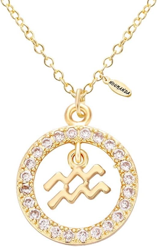 NOUMANDA 12 Constellations Shiny Zircon Pendant Zodiac Sign Horoscope Astrology Disc Charm Necklace