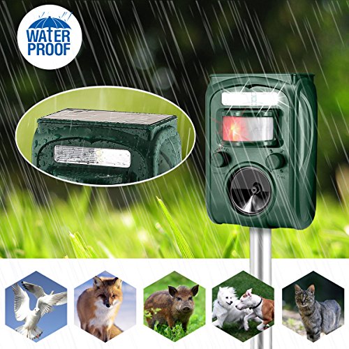 Ultrasonic Pest Repeller, Wikoo Solar Powered Waterproof Outdoor Animal Repeller with Ultrasonic sound and Flashing Light, Activated by motion - Very Effective for Cats, Dogs, Squirrels, Moles, Rats - Thumbnail 4
