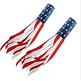 HSTENXY American Flag Windsock (Set of 2) - 40 Inch Patriotic Outdoor Decoration with Embroidered Stars, Fade Resistant Heavy Duty Windsock for Garden, Patio, Porch