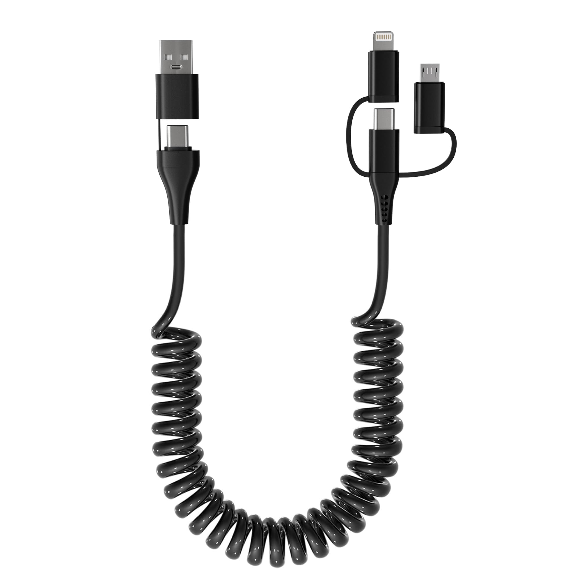 Photo 1 of Coiled Multi Charging Cable - USB C Lightning Micro USB 5 in 1 Compatible Apple Carplay & Android Auto [MFi & PD 60W & Data Sync] for iPhone 16 15 14 13 Android Samsung Laptop