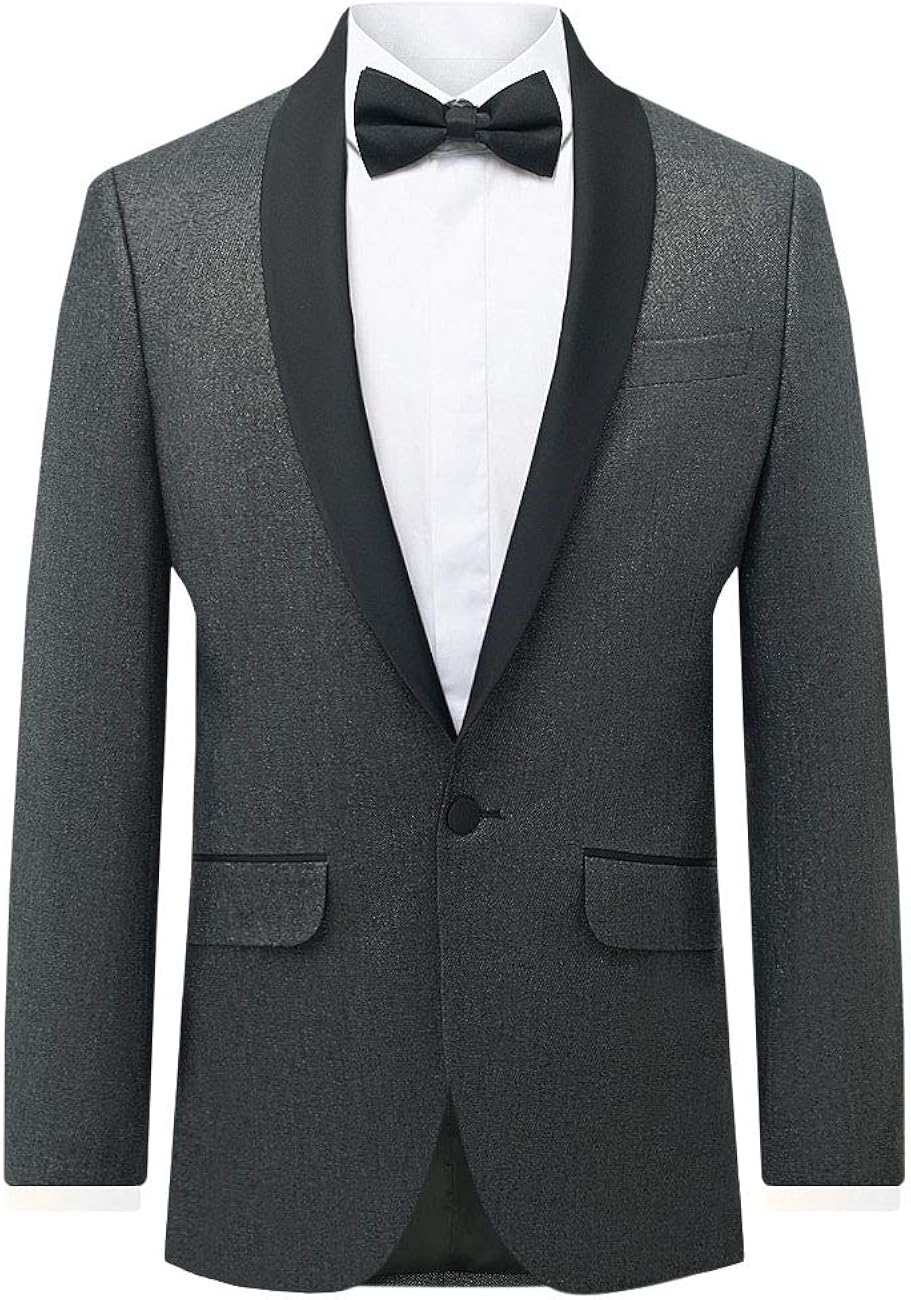 Dobell Mens Silver Shimmer Tuxedo Jacket Slim Fit Contrast Shawl Lapel