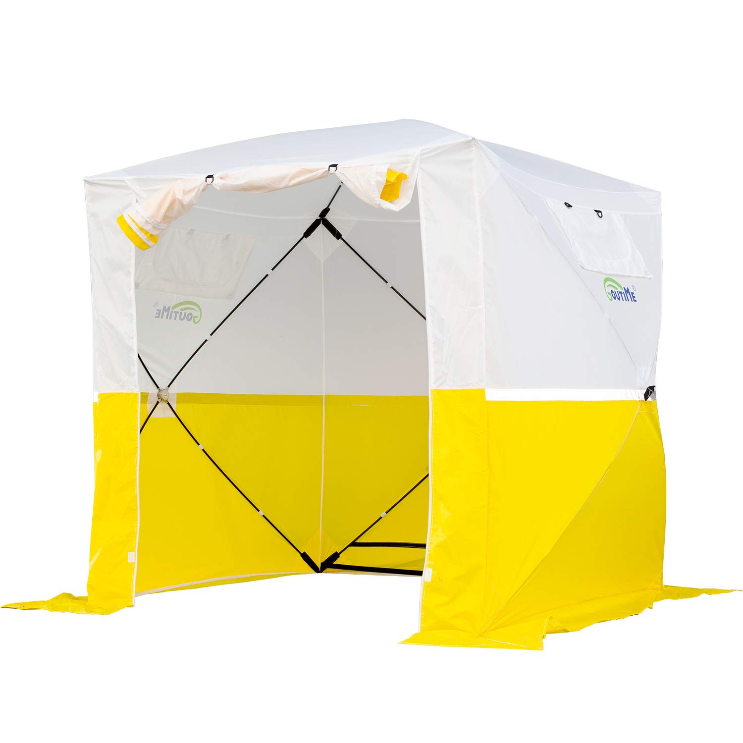 Goutime Pop Up work shelter Gazebo 2mx2m small event shelter party tent garden bbq Fishing camping/Trade Shows/Temporary Emergency/Construction,Outdoor lightweight fold up Work Tent（white yellow）