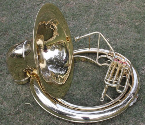 INDIAN HANDMADE BRASS FINISH SOUSAPHONE BRASS MADE TUBA MOUTH PIECE WITH CARRY BAG 25" - Thumbnail 4