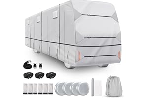 Kistrba All-Weather RV Cover for 33.1ft-37ft Class A RV, Compatible with Winnebago, Tiffin Motorhome, Thor Coach, Durable 420D Oxford Waterproof Fabric with Night-Time Security Features