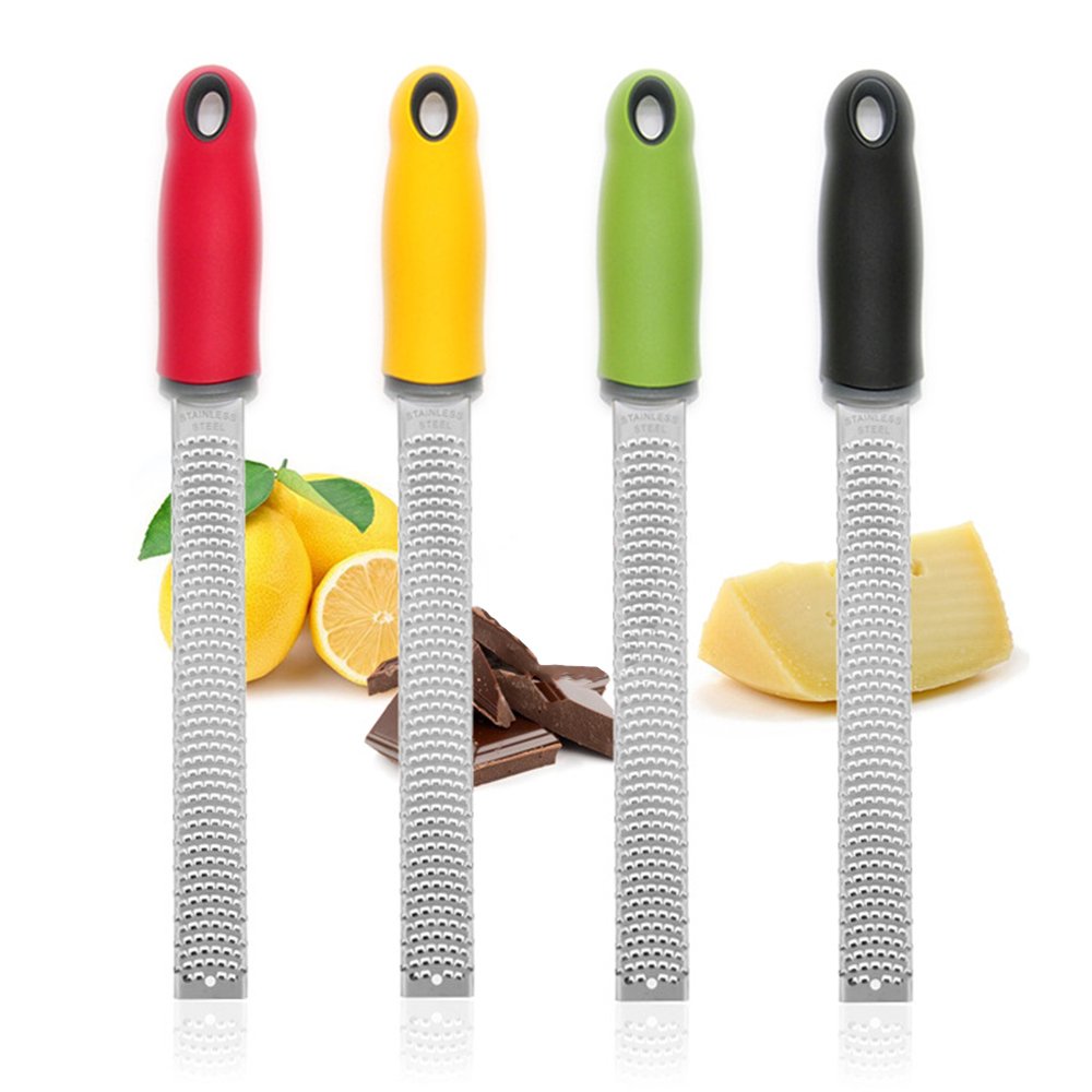 WISHPOOL Stainless Steel Grater Zester for Cheese Lemon Ginger & Potato with Plastic Cover（Red）