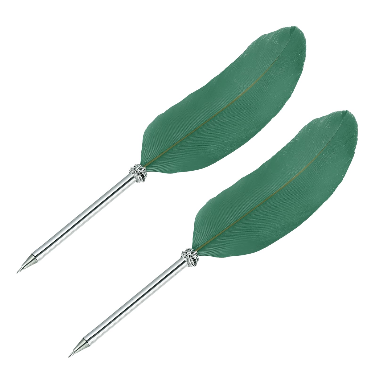 PATIKIL 21cm/8" Feather Ballpoint Pen, 2Pcs Ink Vintage Quill Pen Refined Plated Dip Pen for Calligraphy Writing Signature Wedding Gift, Green