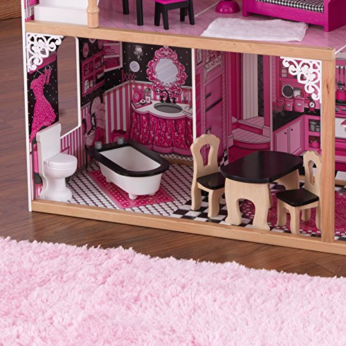 KidKraft Amelia Puppenhaus aus Holz mit Möbeln und Zubehör, Spielset mit Balkon und Aufzug für 30 cm Puppen, Spielzeug für Kinder ab 3 Jahre, 65093 – Bild 6