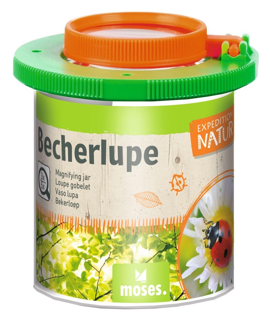 moses XMS-9636 Basic-Expedition Nature Mug Lid for 3X and 5X Magnification, Box for Viewing Insects or Leaves, Double Magnifying Cup for Children, Green