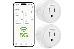 GHome Smart 5G 15A WiFi Smart Plug Compatible with Alexa and Google Home, Outlet Timer Smart Home WiFi Outlet Timer with Remote Control, 5GHz and 2.4GHz Wi-Fi Sockets, ETL FCC Listed, White, 2 Pack