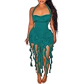 Ptorlio Sexy Women's Mini Halter Dress Birthday Party Club Ruffle Tassel Backless Bodycon Short Dresses