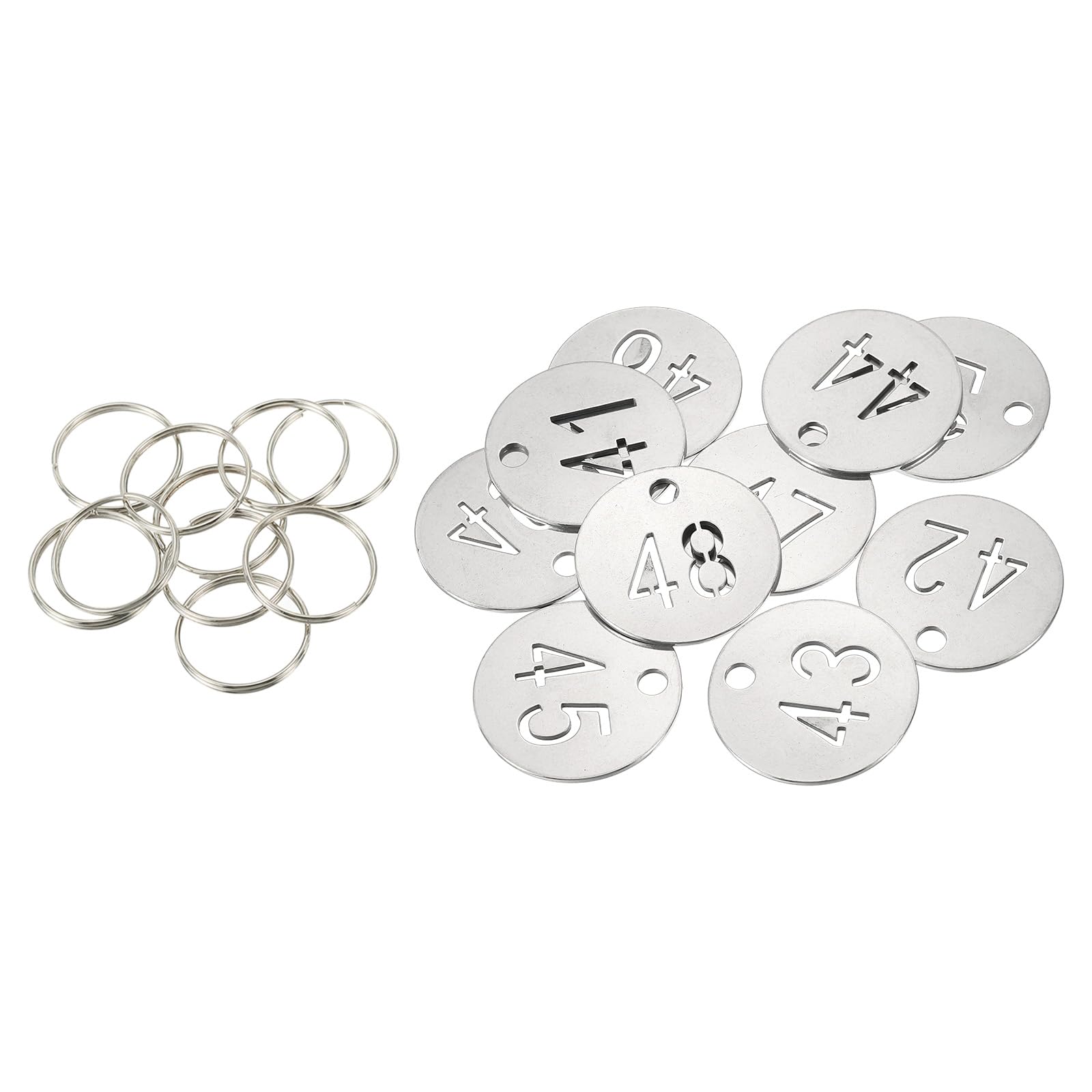PATIKIL Number Key Tag, 30mm Stainless Steel 41-50 Number ID Tags Keychain Hollowed Numbered Key Tags with Rings Identifiers Keys Label for Dormitory Keys House Lockers
