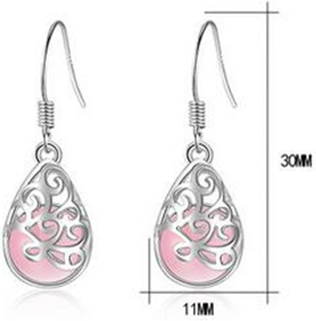 Bwraoyy Women's Earrings 925 Sterling Silver Moonlight Cat's Eye Drop Pendant Fashion Love Wishing Hypoallergenic Earring - Image 3