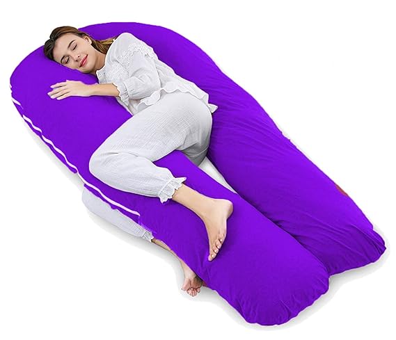 Mom's Moon Extra Long Pregnancy Pillow/Body Pillow/Maternity Pillow - with Cotton Zippered Cover, Purple
