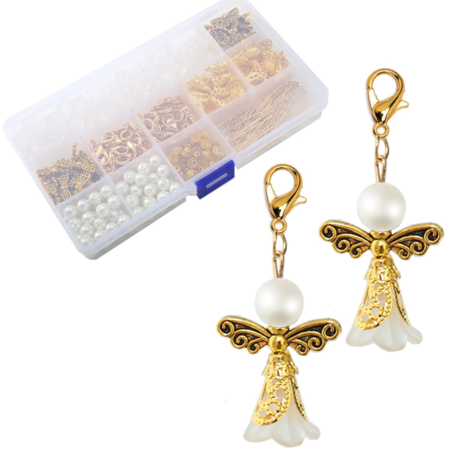 HERZWILD Guardian Angel Make Your Own 50 Set Key Ring Charm Pearl Pendant for DIY Wedding Jewellery Necklace Crafts (Gold)