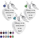 3 Pieces of Cremation Jewelry for Ashes Pendant Stainless steel Heart Urn Necklace Angel Wings and Birthstone Pendant Necklace Man and Women Ash Holder Necklace Keepsake