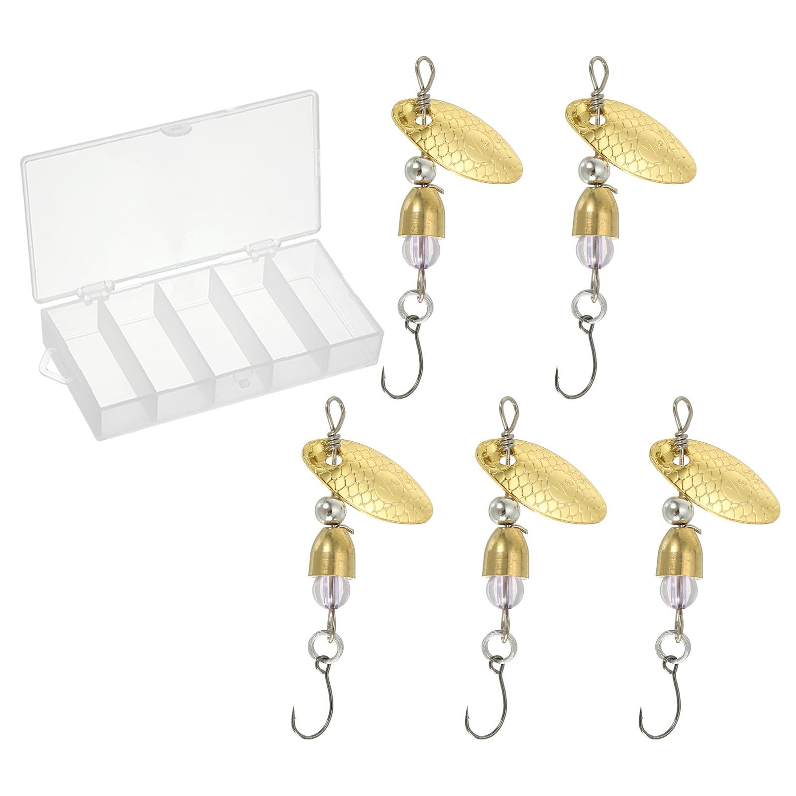 PATIKIL 1/8 oz Fishing Lures Spinnerbait, 5 Pack Single Hook Trout Spinners Casting Fishing Spinner Baits Tackle for Freshwater Saltwater Fishing, Gold Tone