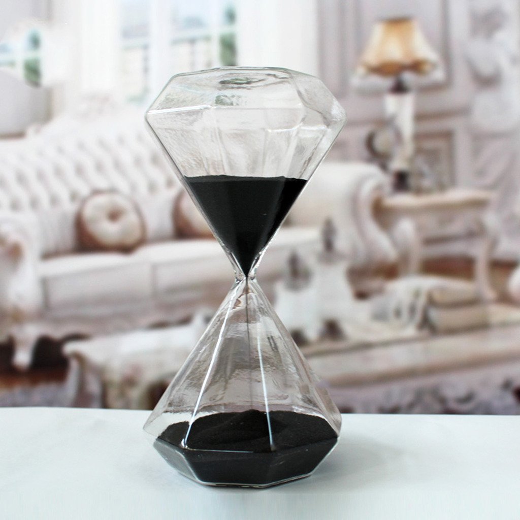 Creative Romantic Colorful Fashion Diamond Shape Glass Hourglass Sandglass Timer Home Desk Decor Kithchen Cooking Countdown Use Xmas Birthday Gift(15 Minutes Black)