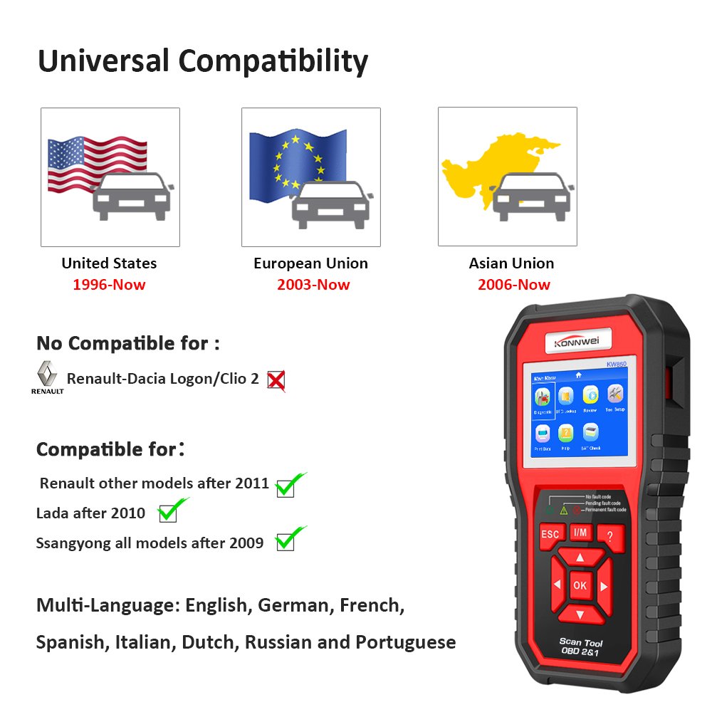 KONNWEI KW850 OBD2 Eobd Diagnose Code Scanner Lesen