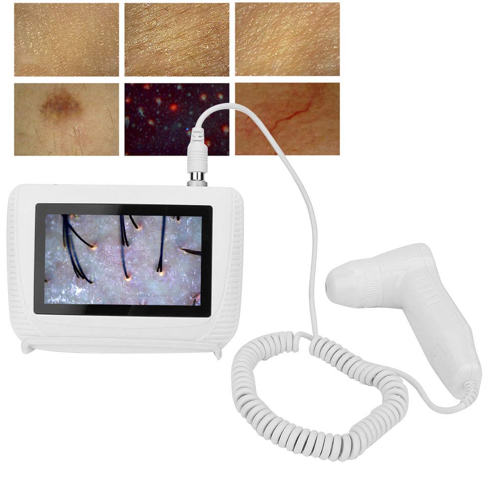 Skin Hair Analyser,5 in 50X/200xLens LCD Digital Microscope Rechargeable Portable Scalp Detector Scanner Professional Scalp Hair Follicle Oil Moisture Magnifying Detector Skin Pigment Tester,US