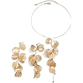 SAVNOJW Statement Gold Leaf Choker Necklace for Women Trendy Boho Black Ginkgo Leaves Long Tassel Necklace Aesthetic Beachy Party Jewelry Accessories Gifts