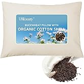 USlixury Organic Buckwheat Pillow for Sleeping - 16"X22" Buckwheat Hull Pillow with Organic Cotton Shell, Adjustable Height and Firmness, Firm Neck Support for Back/Side Sleepers, Cool Sleep, White