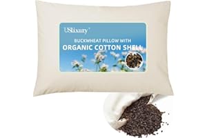 USlixury Organic Buckwheat Pillow for Sleeping - 14"X20" Buckwheat Hull Pillow with Organic Cotton Shell, Adjustable Height and Firmness, Firm Neck Support for Back/Side Sleepers, Cool Sleep, White